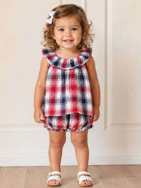 Old Navy Red White and Navy Plaid Toddler Matching Set